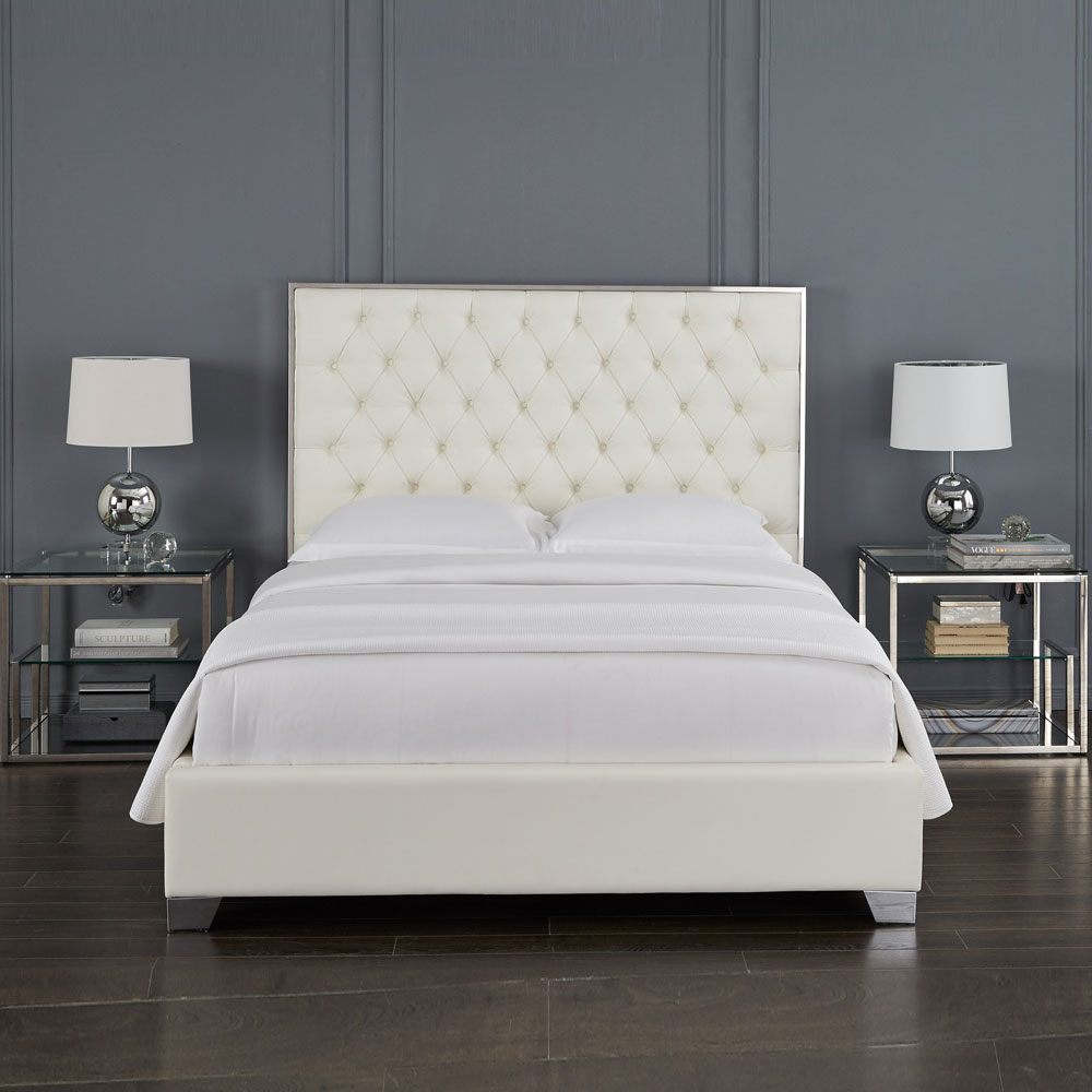 Kroma Bed: White Leatherette